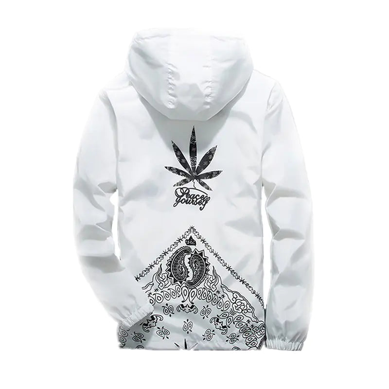 Hooded Jacket with Harajuku Leaf Print for Couples