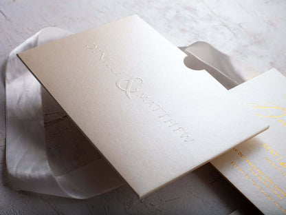 Ivory and Gold Embossed Wedding Invitations