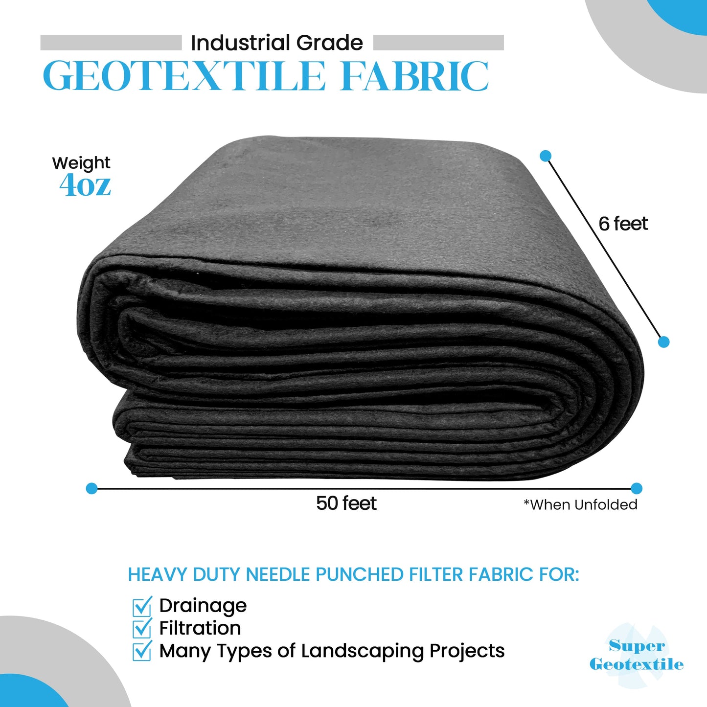 4 oz Non Woven Needle Punched Geotextile Filter Fabric - 50 Year Fabric