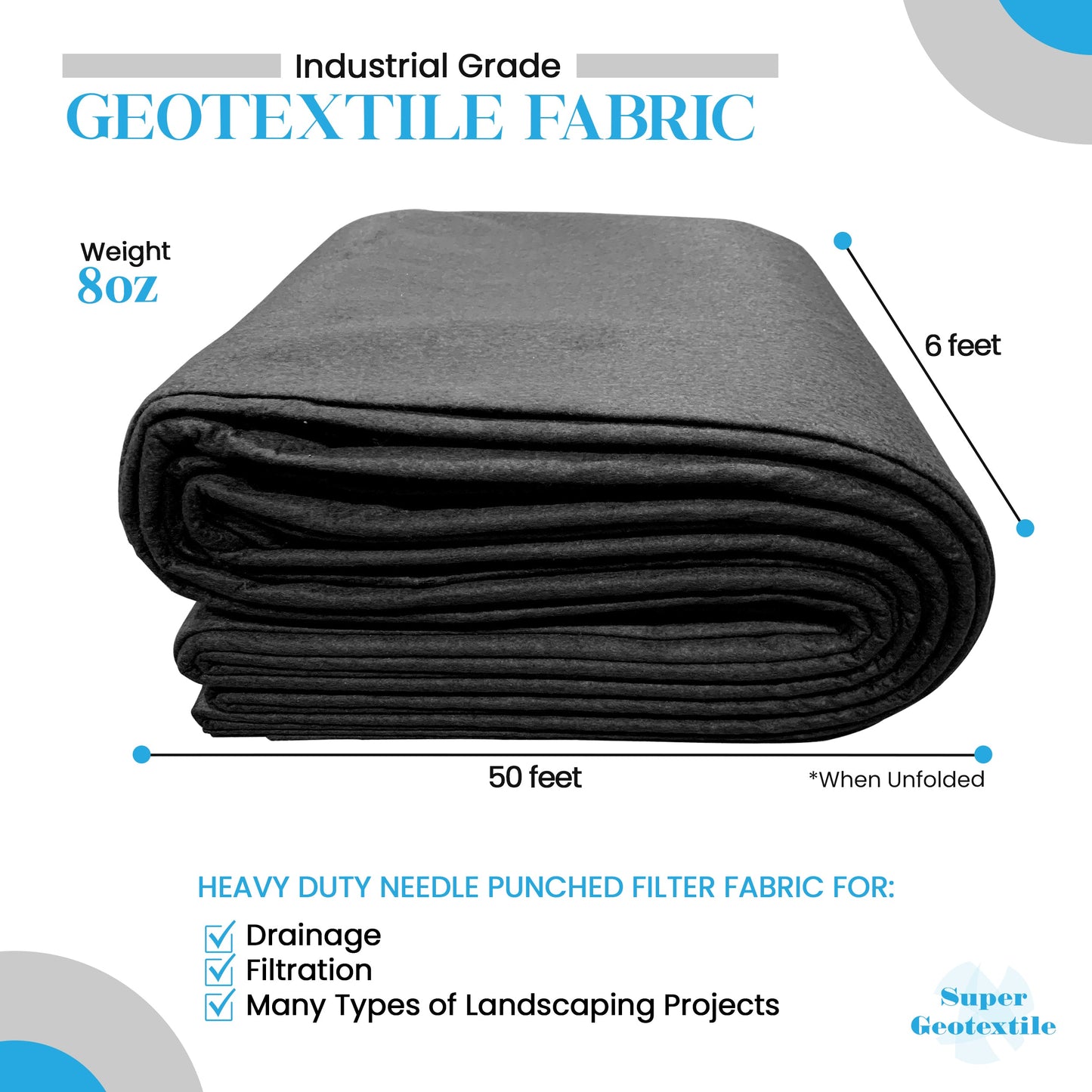 8 oz Non Woven Needle Punched Geotextile Filter Fabric - 50 Year Fabric