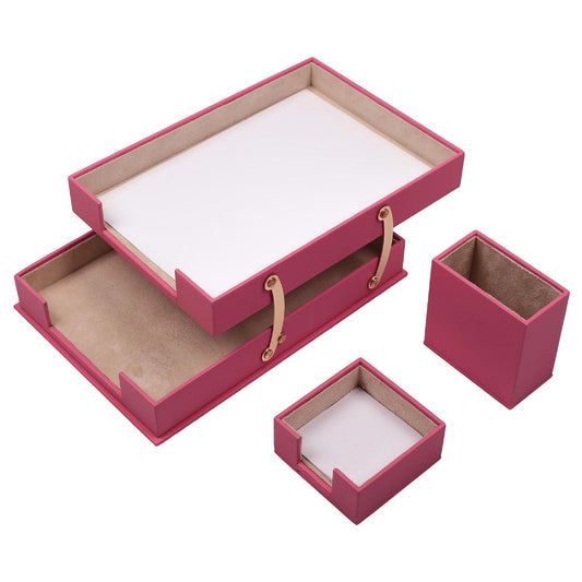 MOOG Leather Desk Set-3 Accessories-Double Document Tray - Black - 3 PCS