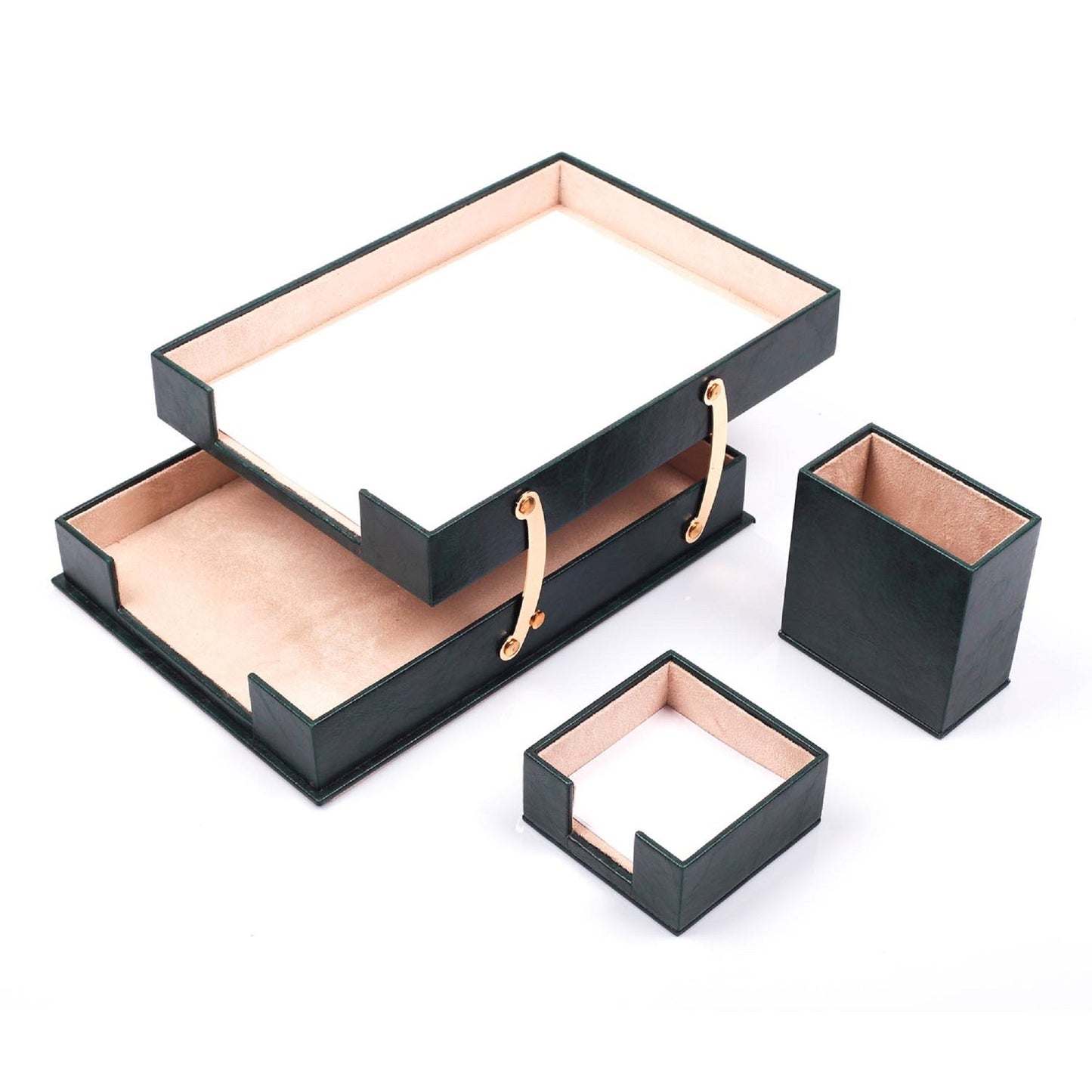 MOOG Leather Desk Set-3 Accessories-Double Document Tray - Black - 3 PCS