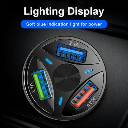 3 Port Fast LED Car Charger + 3 in 1 Cable Combo Red