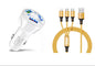 3 Port Fast LED White Car Charger + 3 in 1 Cable Combo
