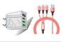 3 port LED Display High Speed Wall Charger White + 3 in 1 Cable Combo