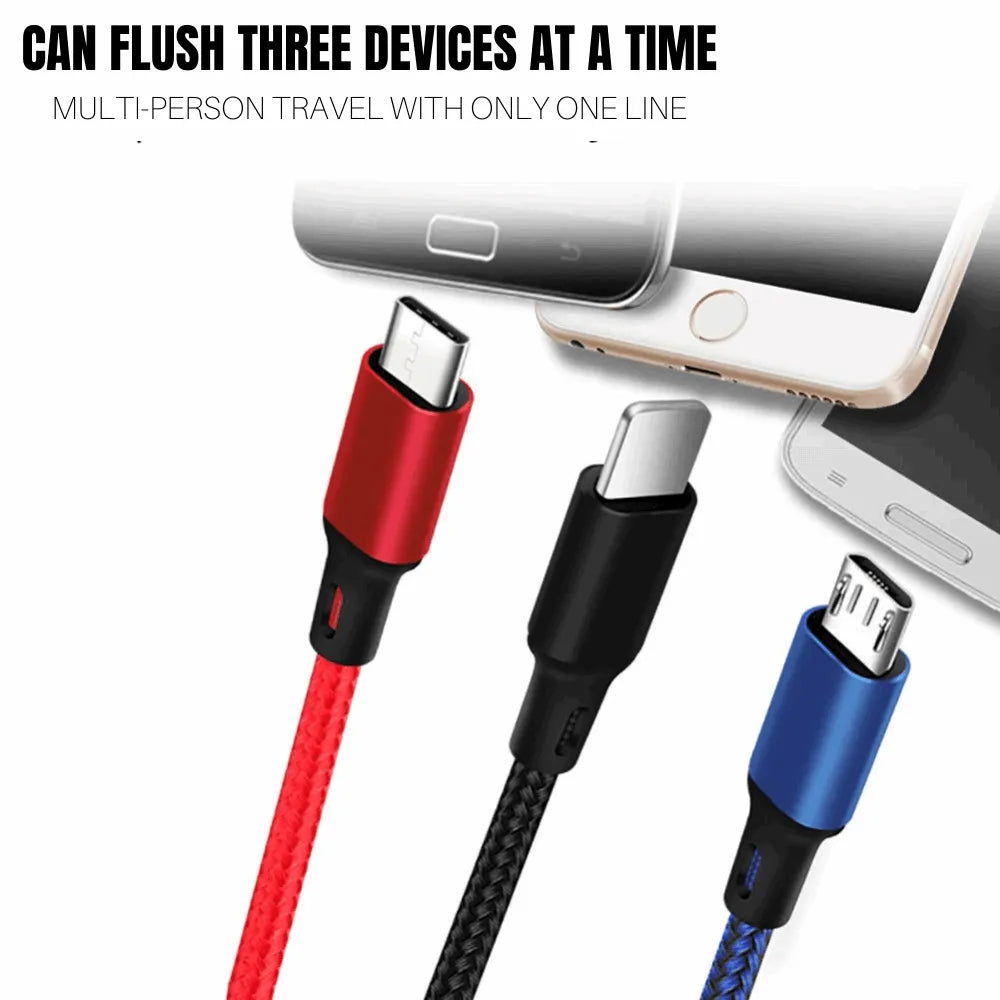 3 port LED Display High Speed Wall Charger White + 3 in 1 Cable Combo
