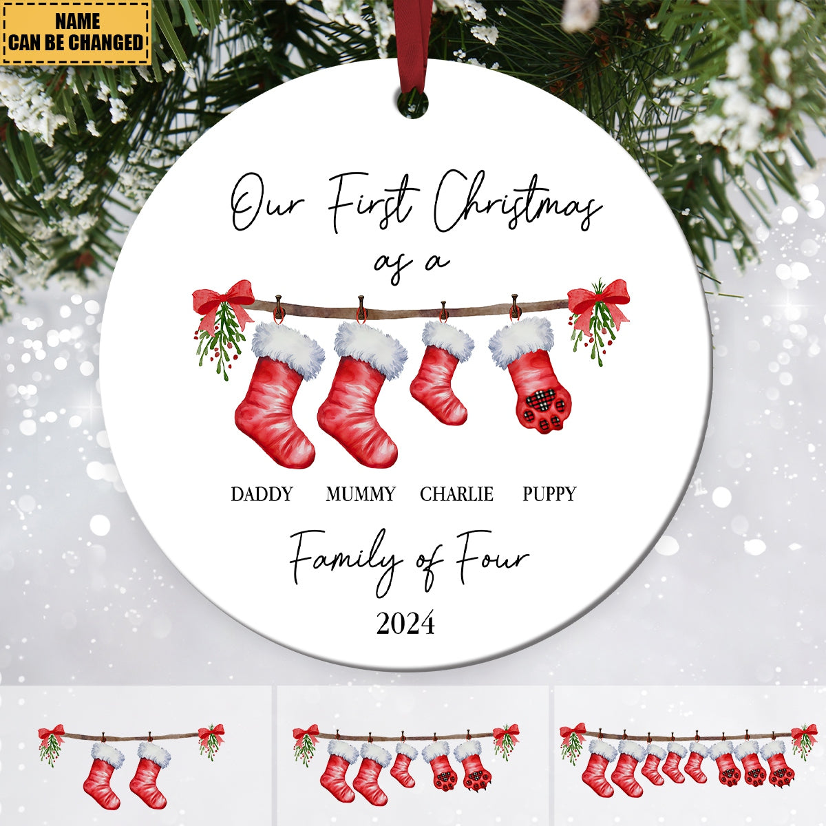 First Christmas as a Family Of Five With Pet - Personalized Ceramic Ornament - Babies First Christmas Gifts