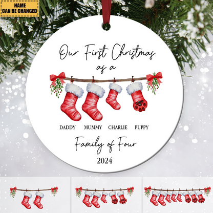First Christmas as a Family Of Five With Pet - Personalized Ceramic Ornament - Babies First Christmas Gifts