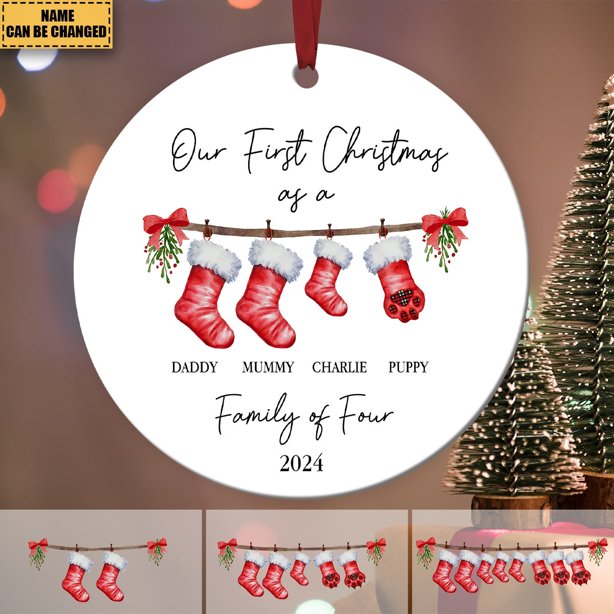 First Christmas as a Family Of Five With Pet - Personalized Ceramic Ornament - Babies First Christmas Gifts