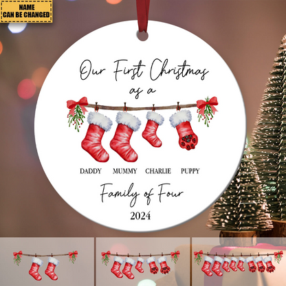 First Christmas as a Family Of Five With Pet - Personalized Ceramic Ornament - Babies First Christmas Gifts