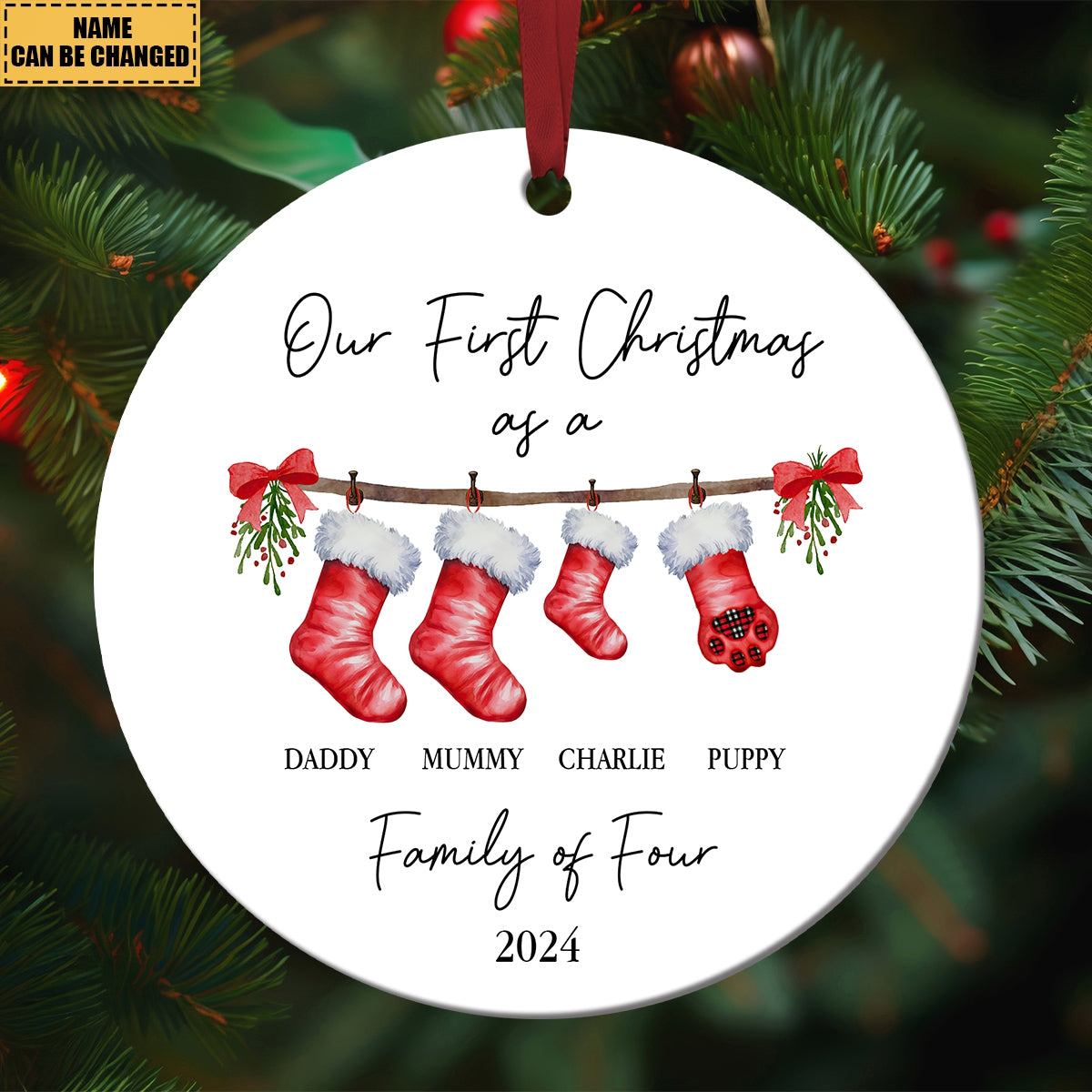 First Christmas as a Family Of Five With Pet - Personalized Ceramic Ornament - Babies First Christmas Gifts