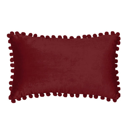 12''x20'' velvet pom-pom lumbar support throw pillow | 7 colors soft & playful ball trim design | chic lumbar & accent pillow | insert included