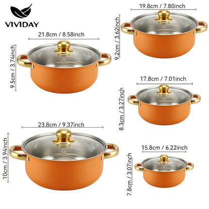 Elegant NonStick Cookware Set GoldHandled Soup Fry Milk Pans