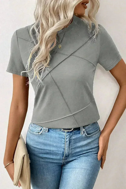 Dirty Blue Solid Color Round Neck T Shirt