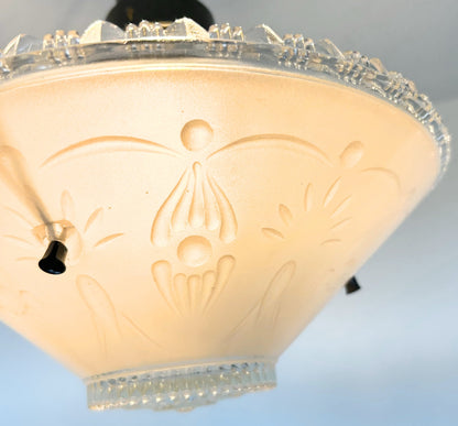 1930’s Peach Frosted Art Deco Suspended Chandelier Ceiling Light