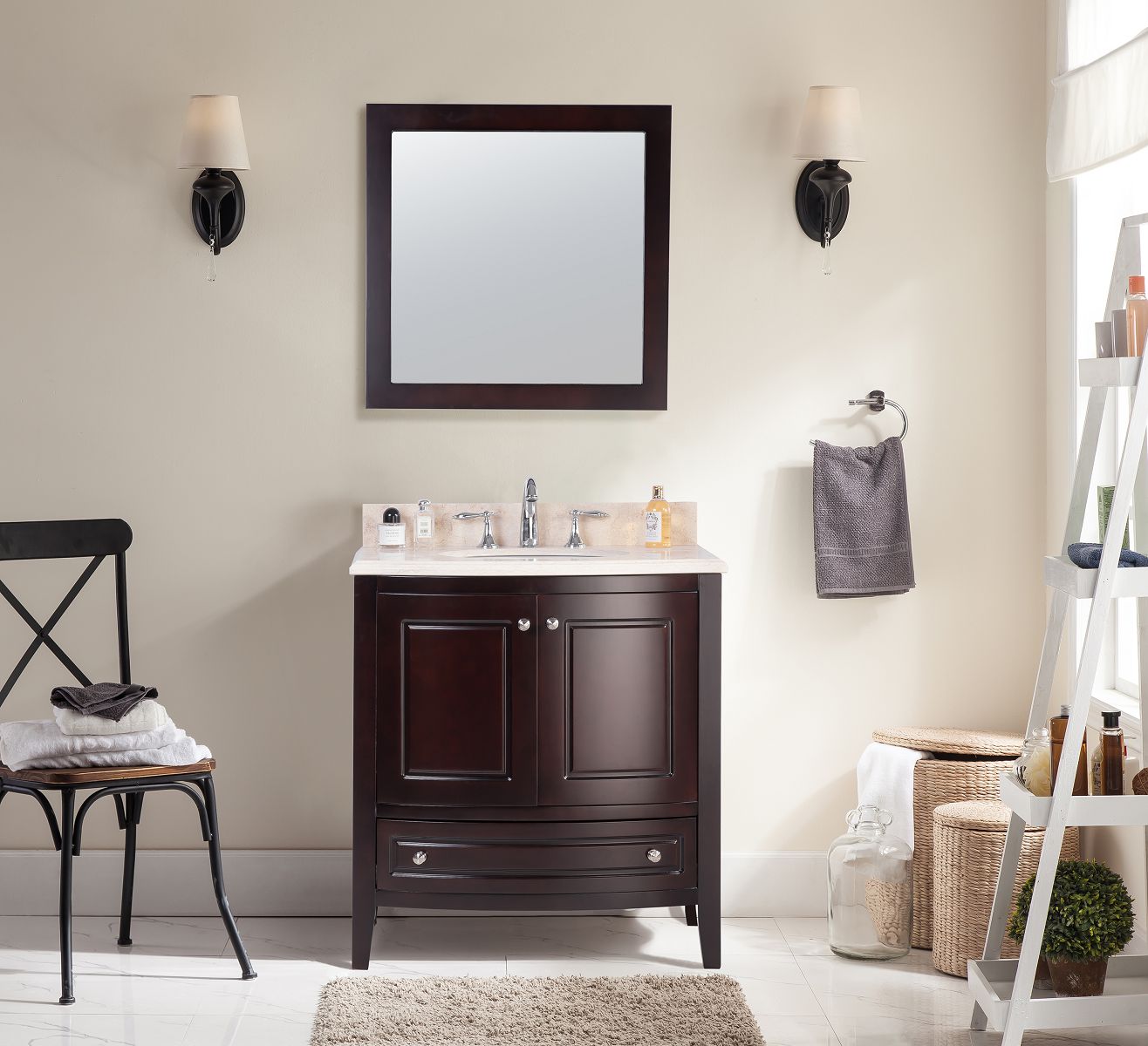 Estella 32" Bathroom Vanity with Jerusalem Gold Marble Countertop