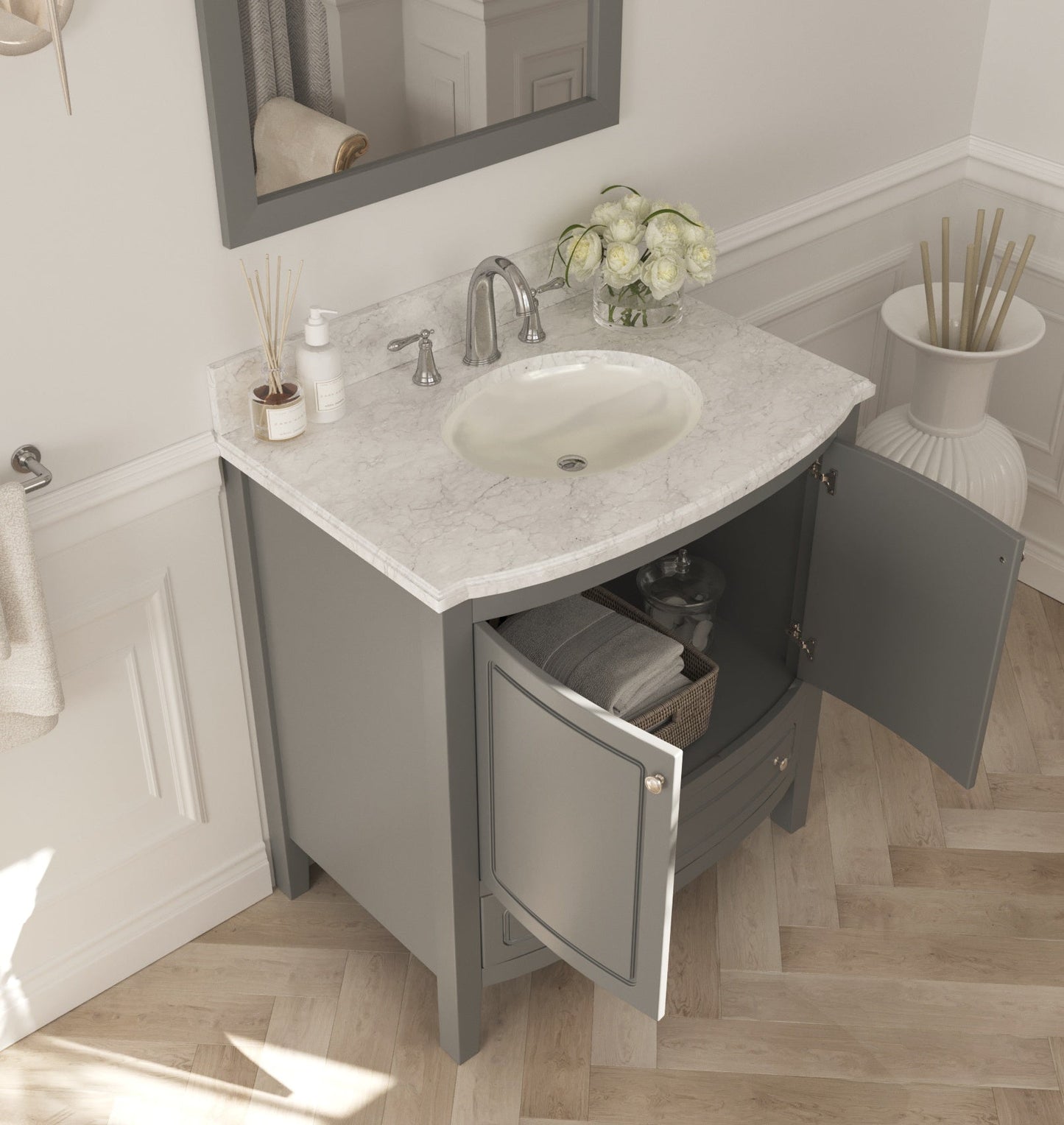 Estella 32" Bathroom Vanity with Jerusalem Gold Marble Countertop
