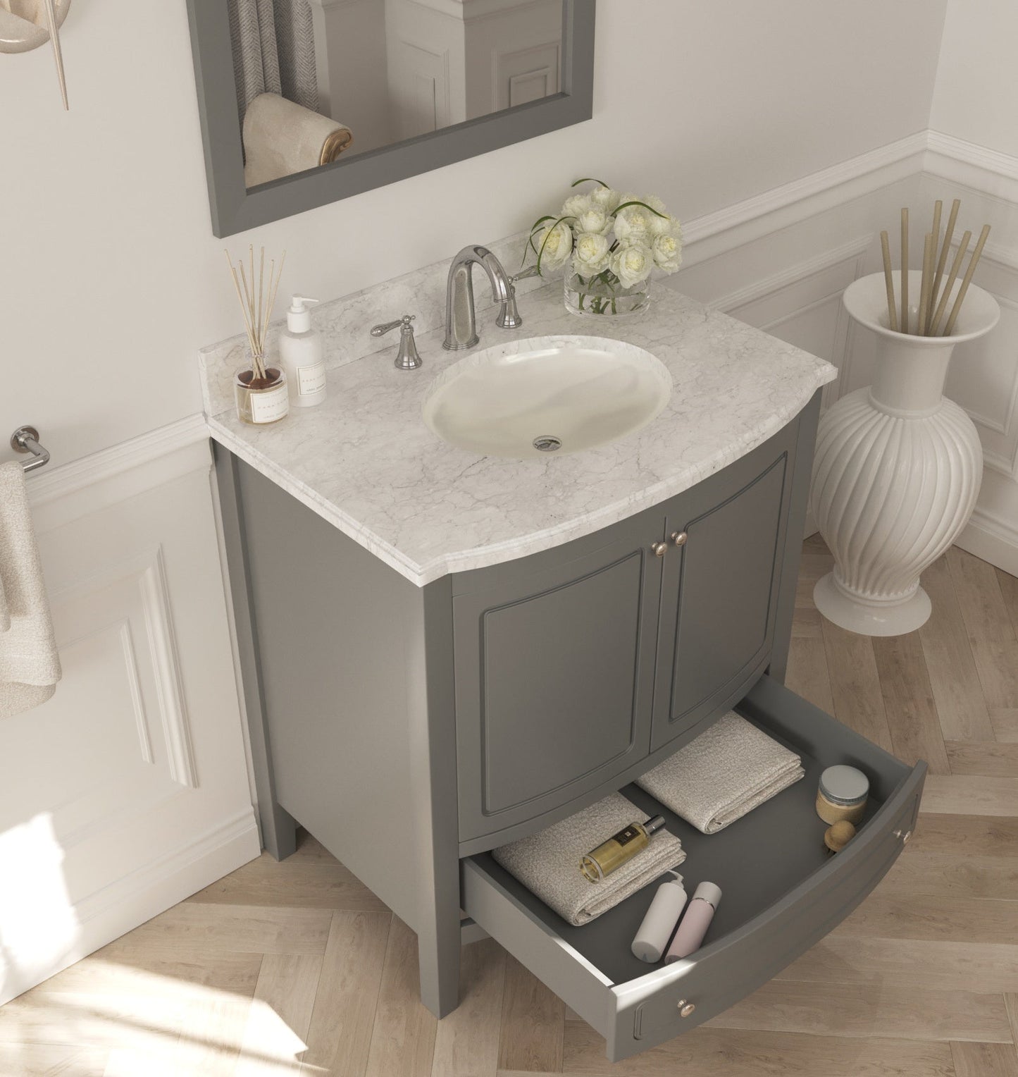 Estella 32" Bathroom Vanity with Jerusalem Gold Marble Countertop