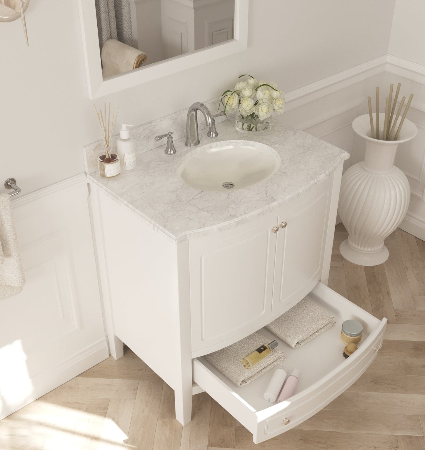 Estella 32" Bathroom Vanity with Jerusalem Gold Marble Countertop