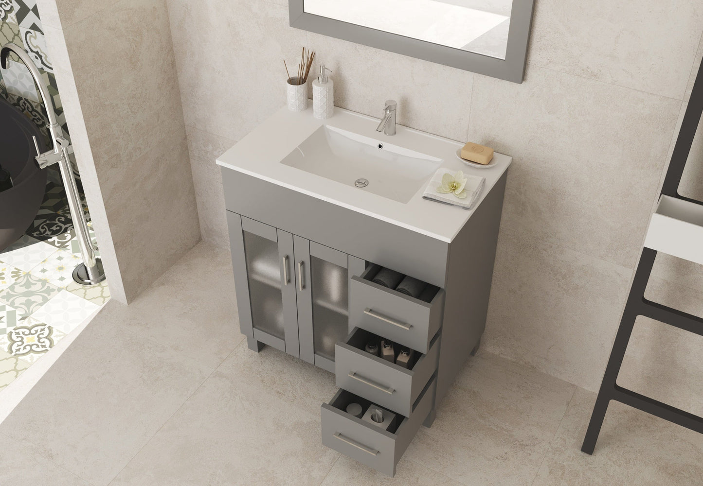 Nova 32" Bathroom Vanity with White Ceramic Basin Countertop