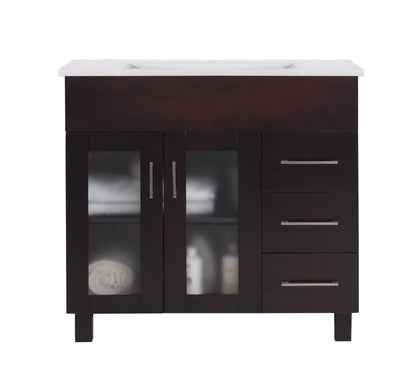 Nova 36" Bathroom Vanity with White Ceramic Basin Countertop