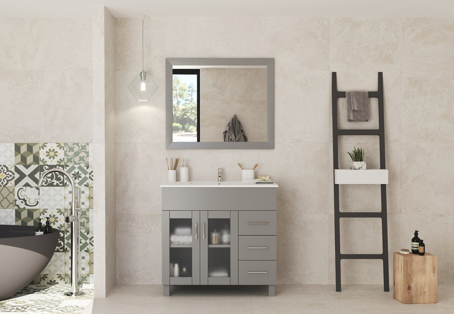 Nova 36" Bathroom Vanity with White Ceramic Basin Countertop