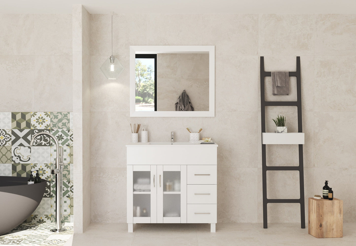 Nova 36" Bathroom Vanity with White Ceramic Basin Countertop
