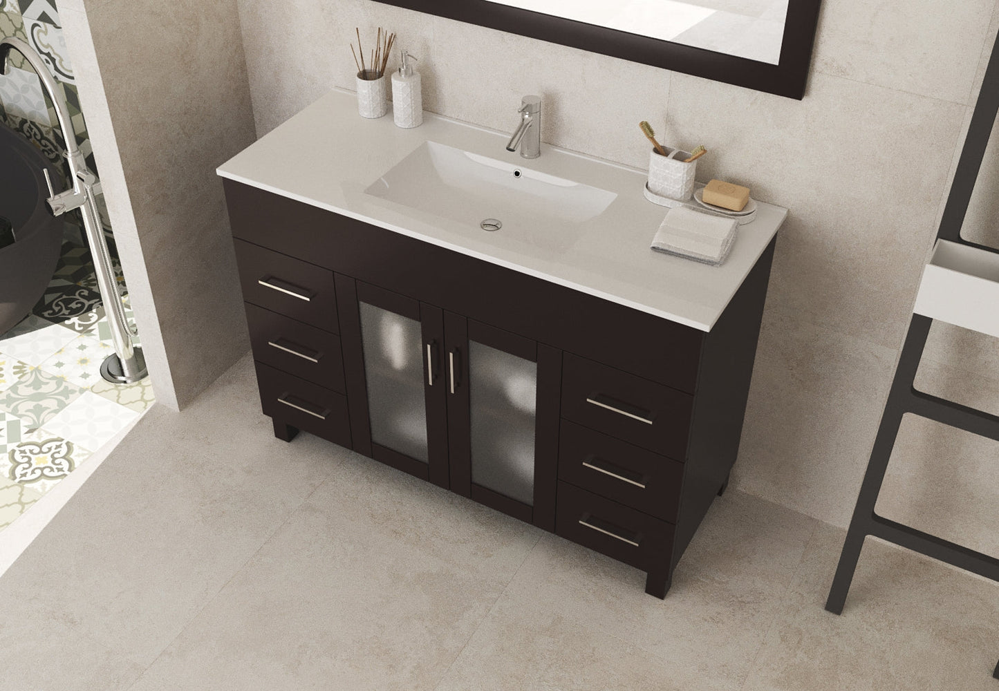Nova 48" Bathroom Vanity with White Ceramic Basin Countertop