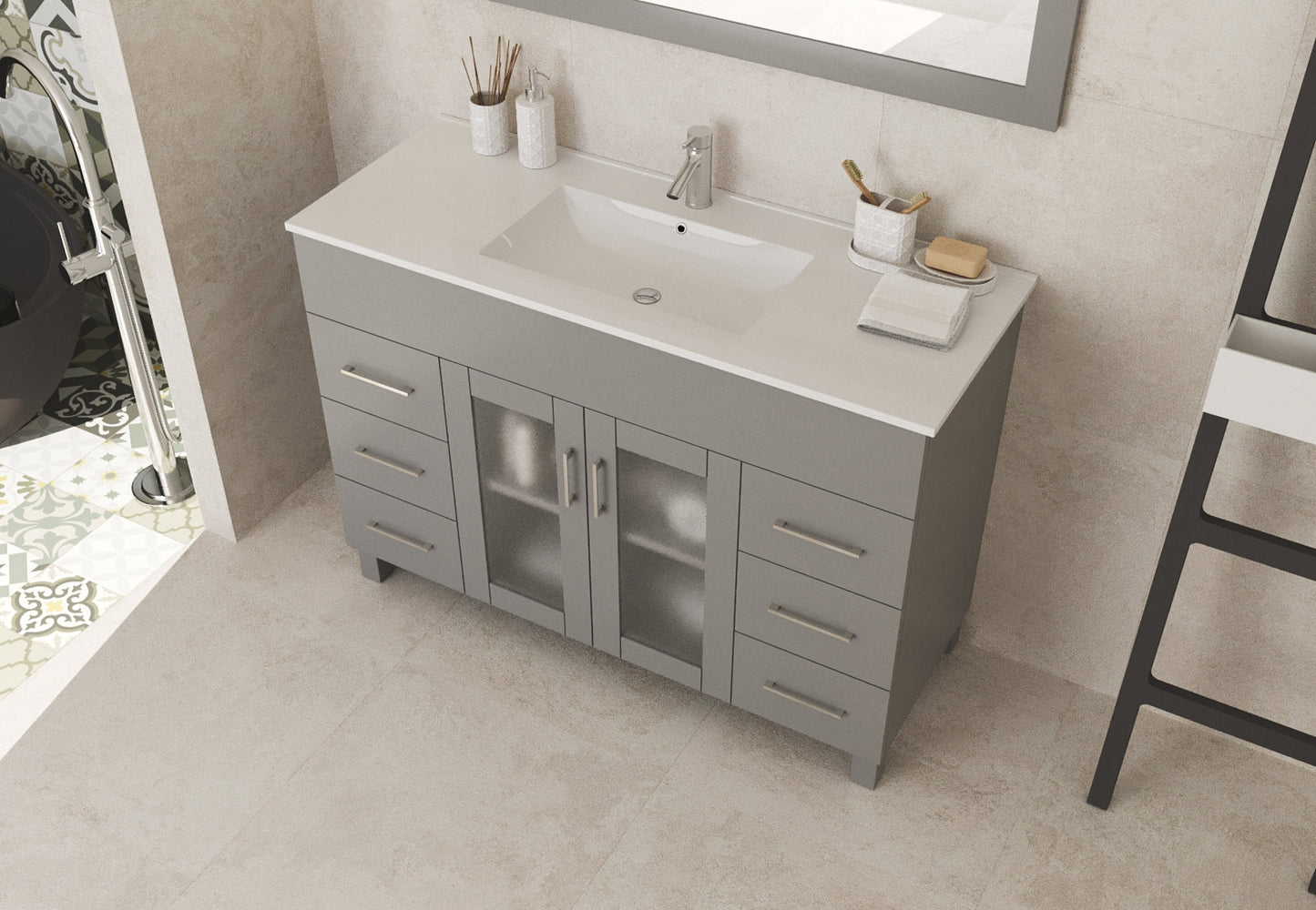 Nova 48" Bathroom Vanity with White Ceramic Basin Countertop