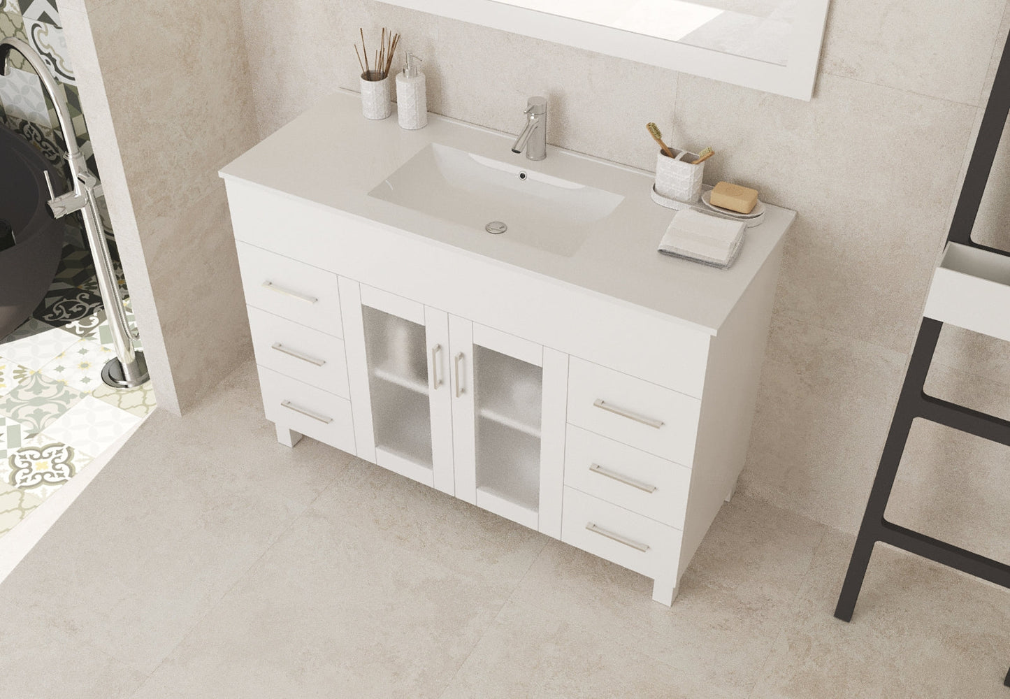 Nova 48" Bathroom Vanity with White Ceramic Basin Countertop