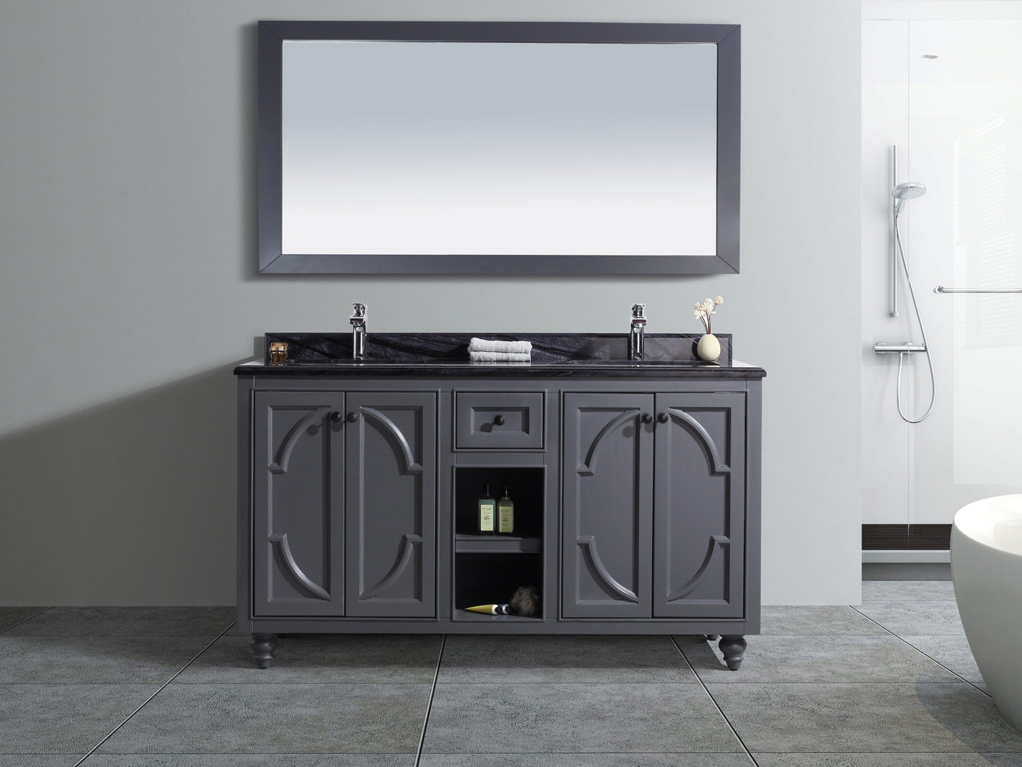Odyssey 60" Maple Grey Double Sink Bathroom Vanity with Countertop