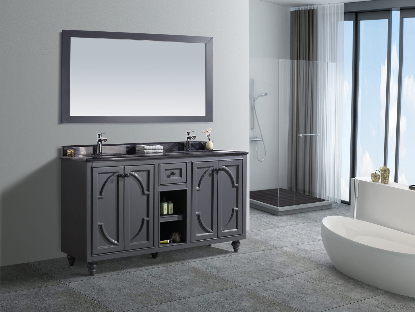Odyssey 60" Maple Grey Double Sink Bathroom Vanity with Countertop