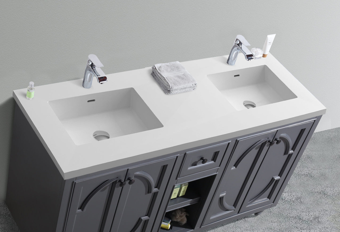 Odyssey 60" Maple Grey Double Sink Bathroom Vanity with Countertop