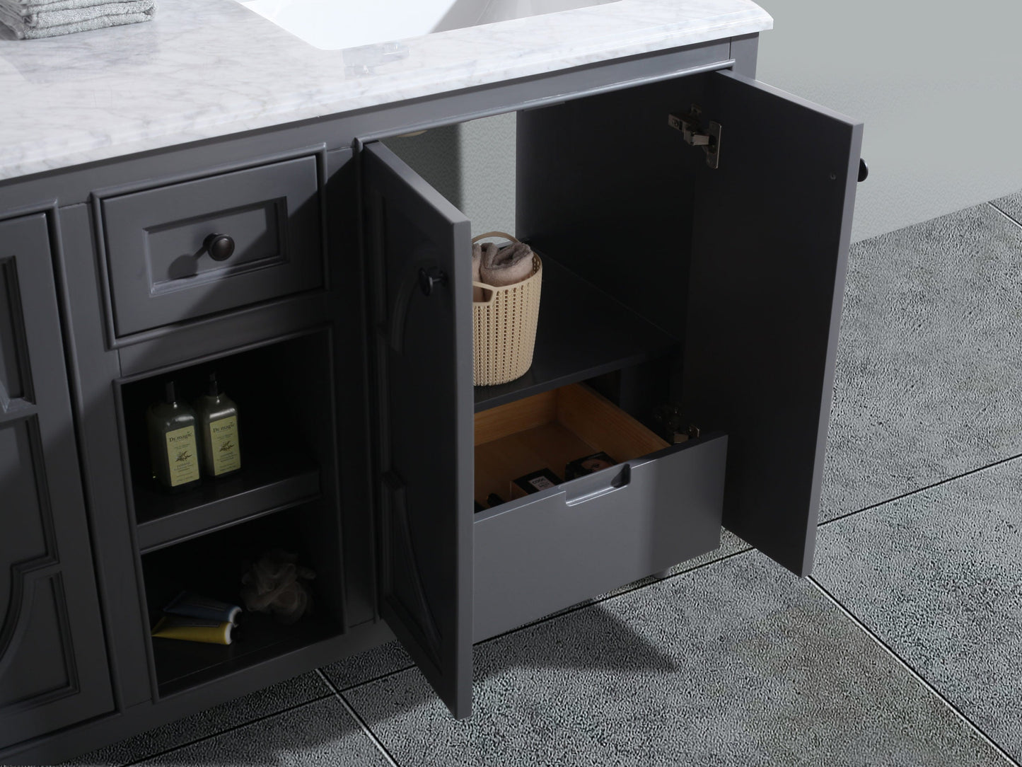 Odyssey 60" Maple Grey Double Sink Bathroom Vanity with Countertop