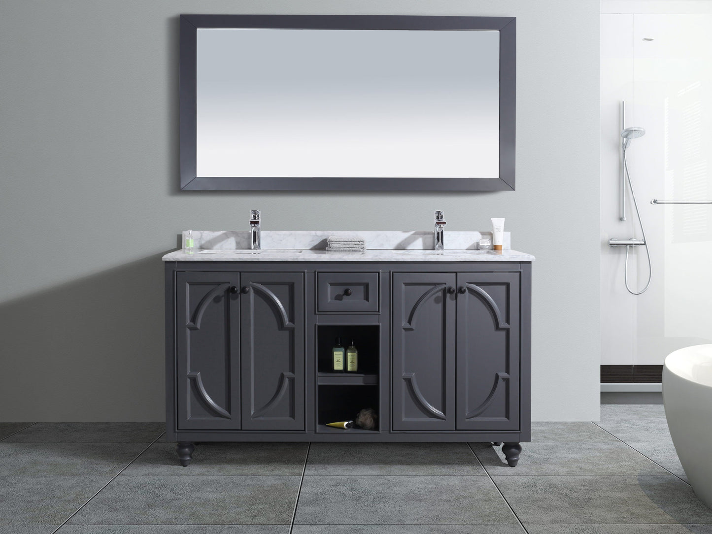 Odyssey 60" Maple Grey Double Sink Bathroom Vanity with Countertop