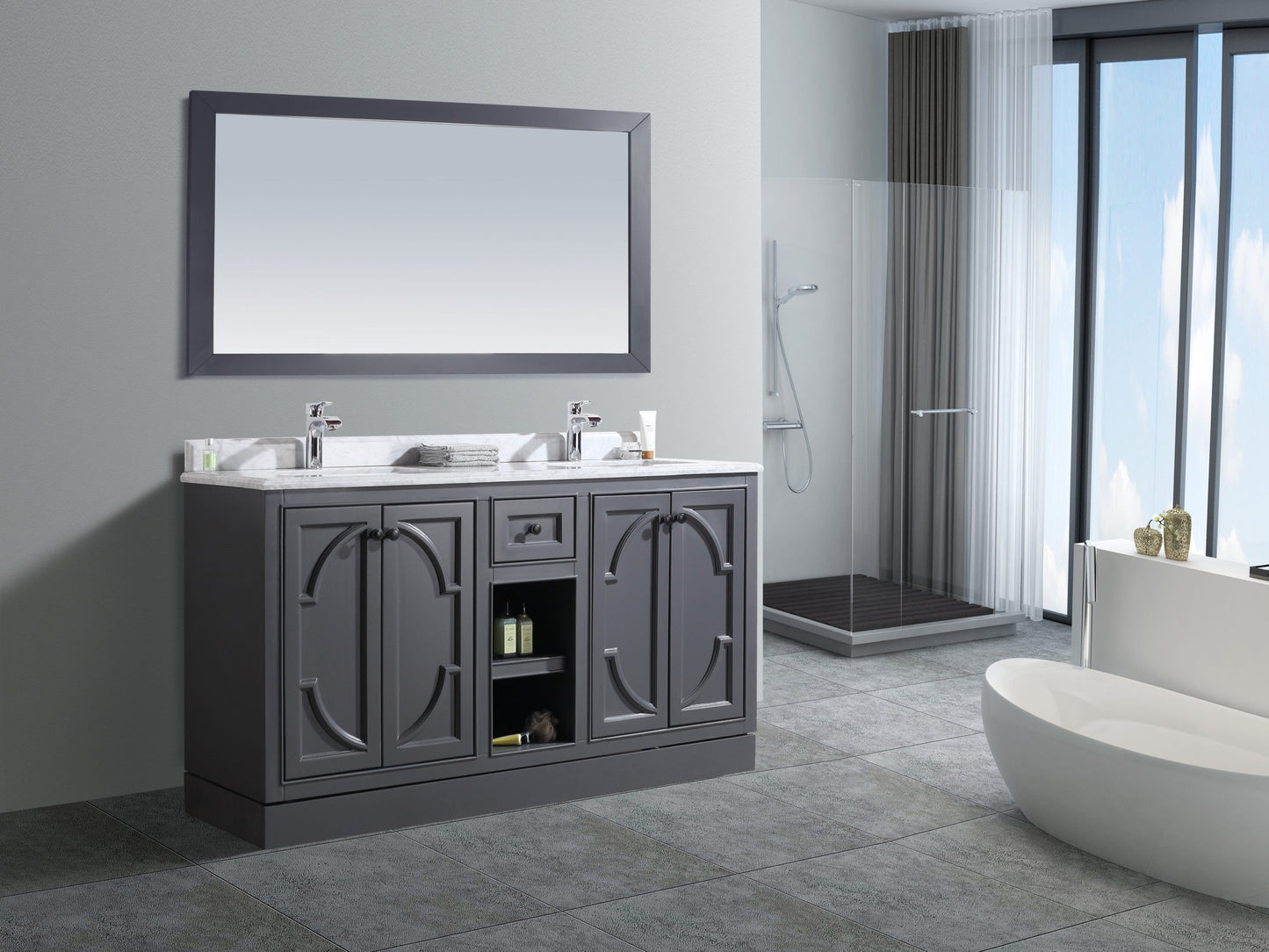 Odyssey 60" Maple Grey Double Sink Bathroom Vanity with Countertop