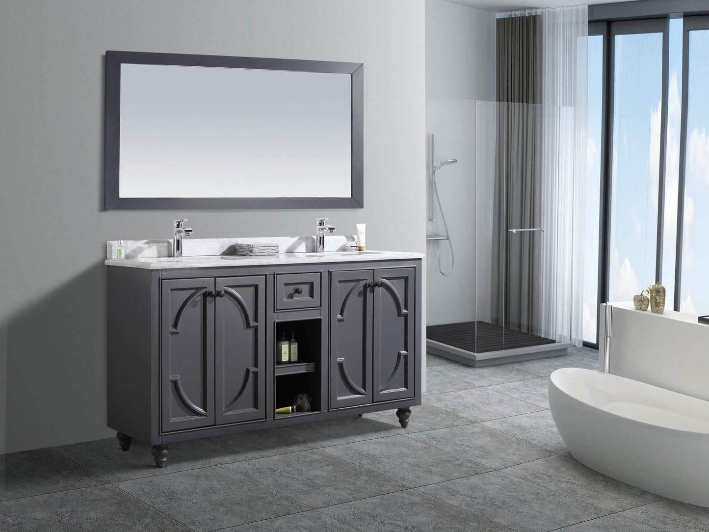 Odyssey 60" Maple Grey Double Sink Bathroom Vanity with Countertop