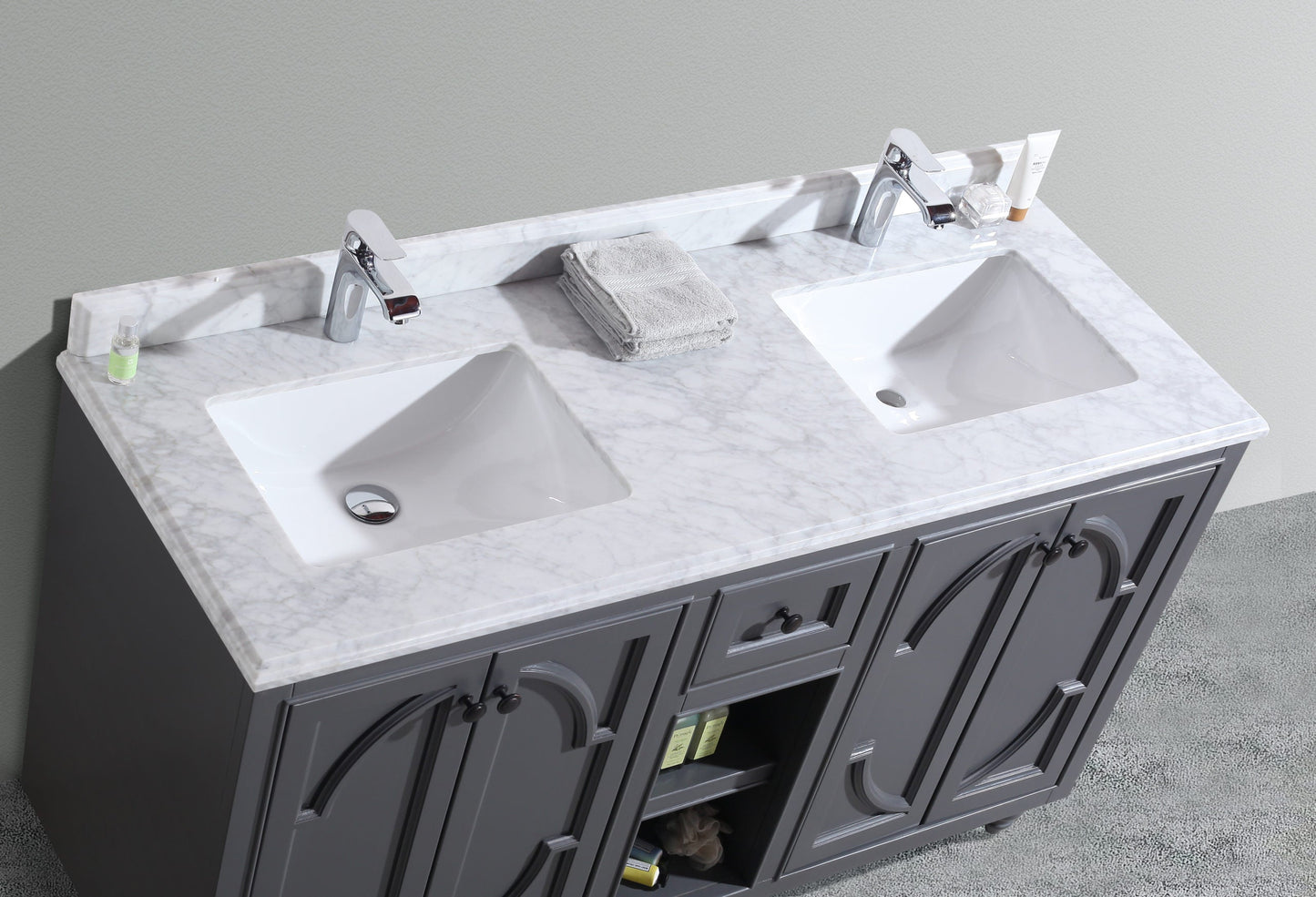 Odyssey 60" Maple Grey Double Sink Bathroom Vanity with Countertop