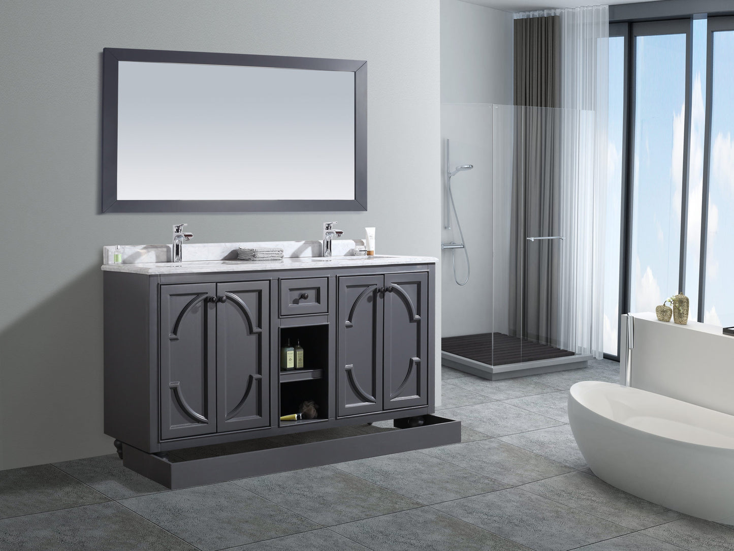 Odyssey 60" Maple Grey Double Sink Bathroom Vanity with Countertop