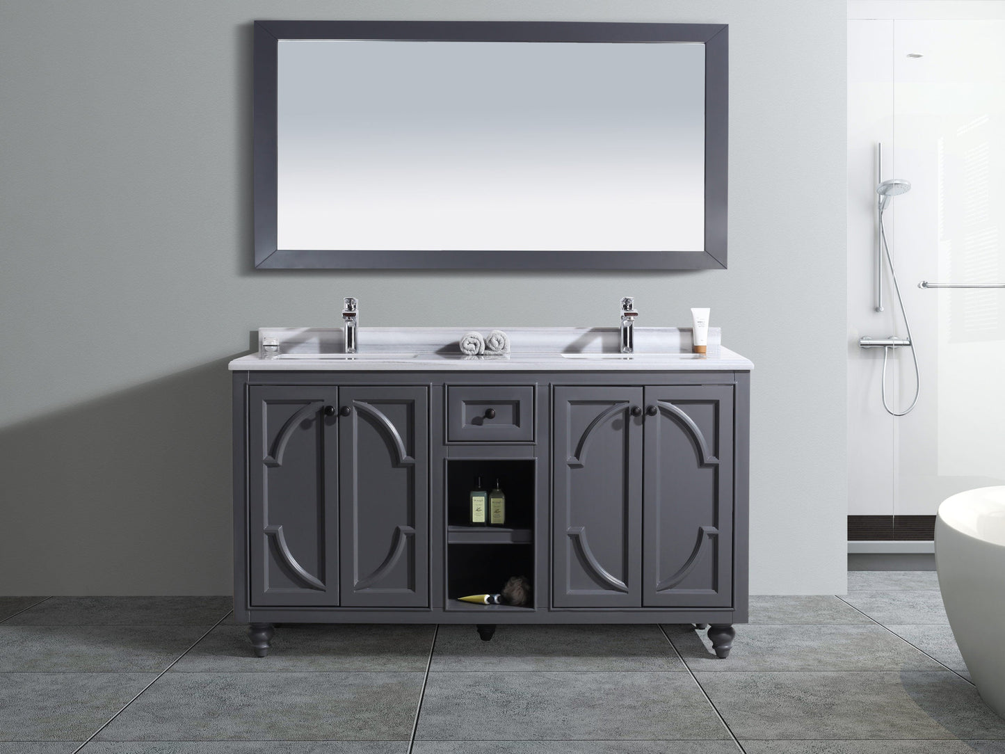 Odyssey 60" Maple Grey Double Sink Bathroom Vanity with Countertop