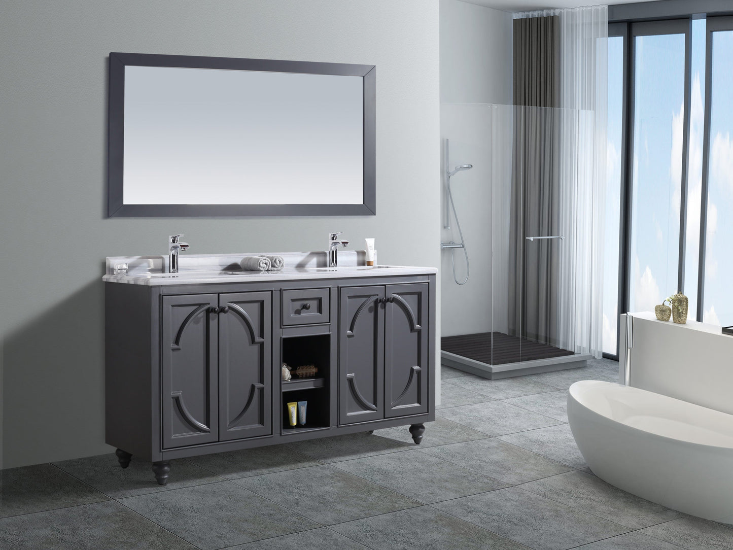 Odyssey 60" Maple Grey Double Sink Bathroom Vanity with Countertop