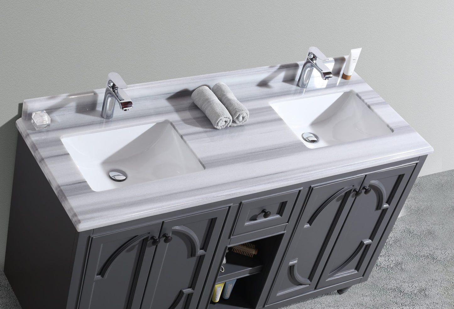 Odyssey 60" Maple Grey Double Sink Bathroom Vanity with Countertop