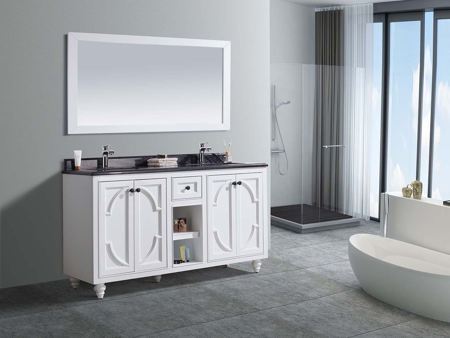 Odyssey 60" White Double Sink Bathroom Vanity with Countertop