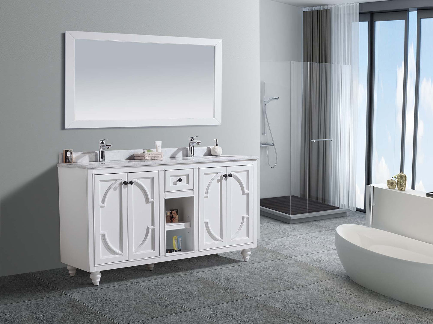 Odyssey 60" White Double Sink Bathroom Vanity with Countertop