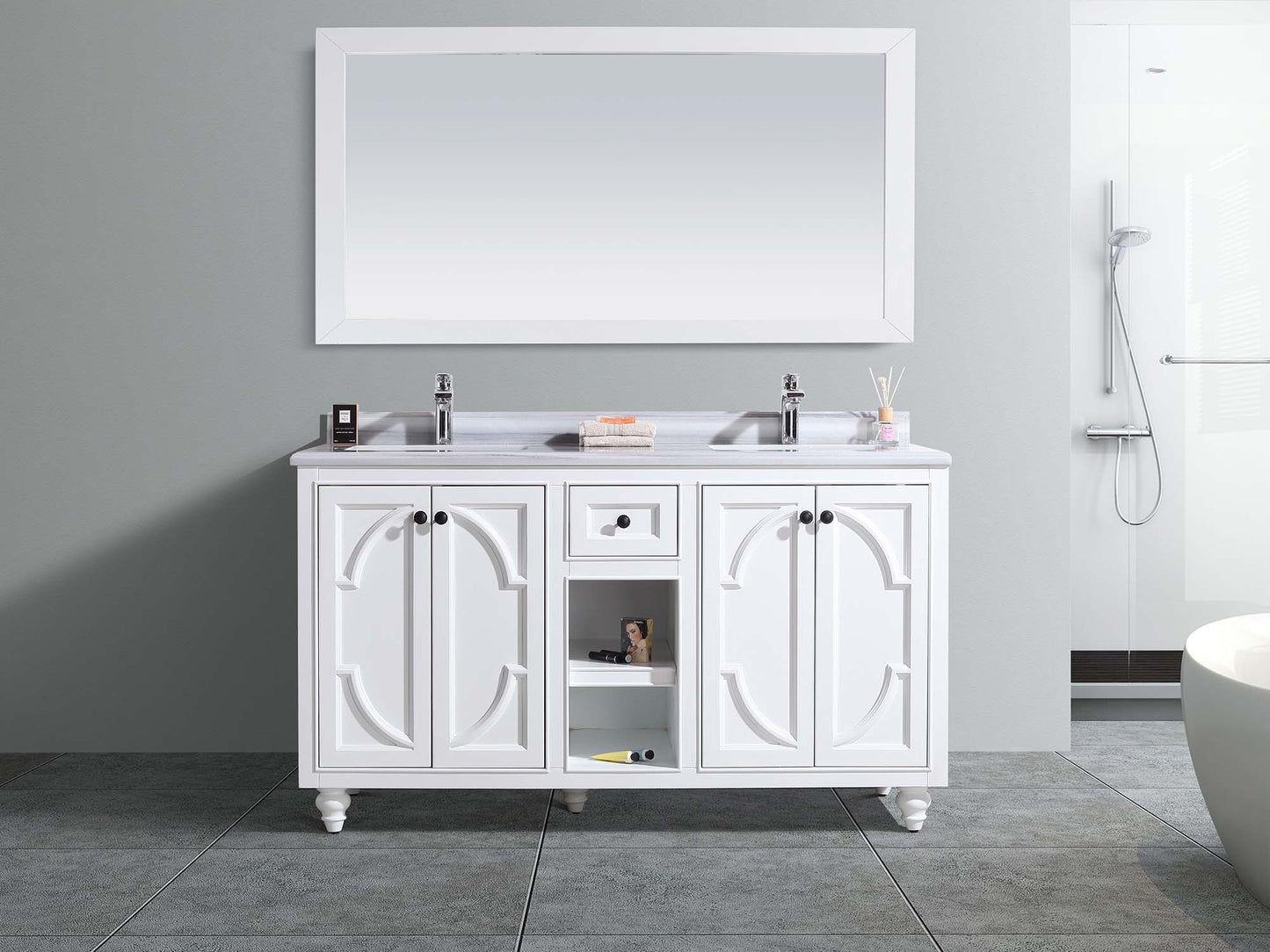 Odyssey 60" White Double Sink Bathroom Vanity with Countertop