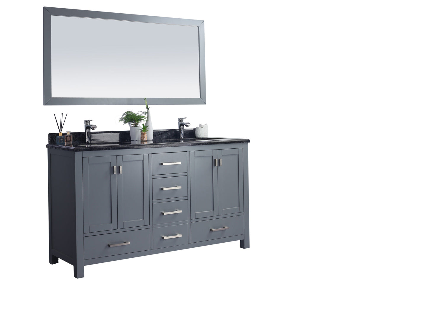 Wilson 60" Grey Double Sink Bathroom Vanity with Countertop