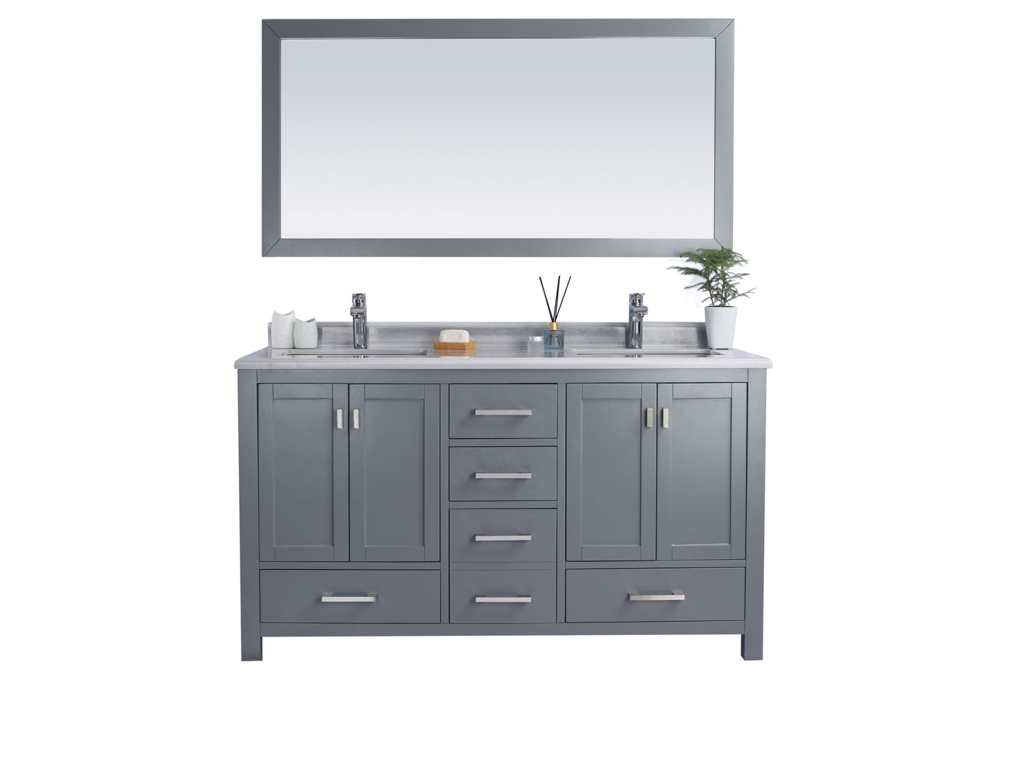 Wilson 60" Grey Double Sink Bathroom Vanity with Countertop