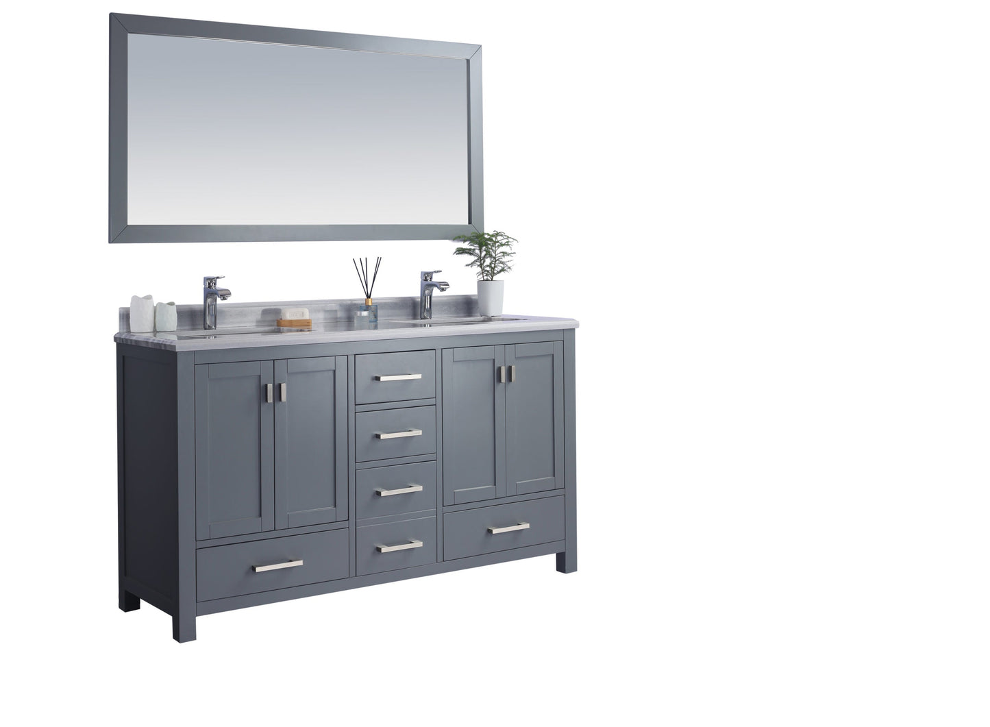 Wilson 60" Grey Double Sink Bathroom Vanity with Countertop