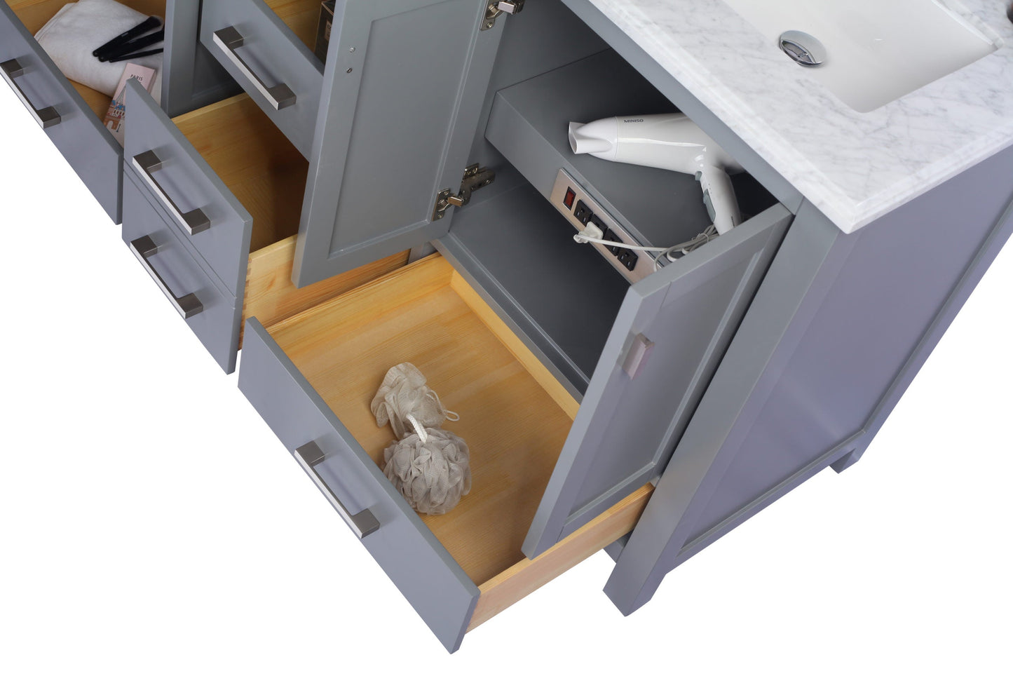 Wilson 60" Grey Double Sink Bathroom Vanity with Countertop