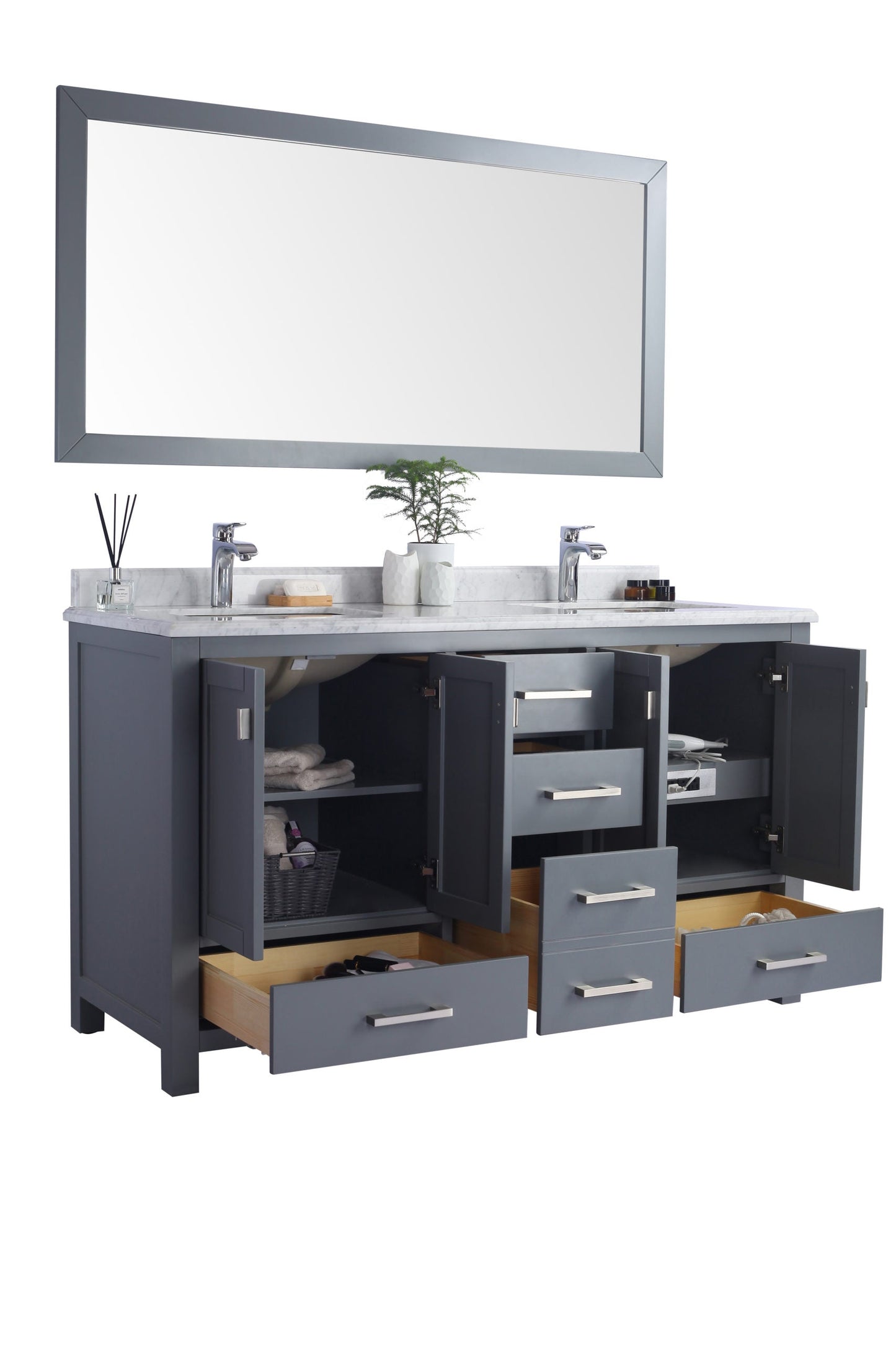 Wilson 60" Grey Double Sink Bathroom Vanity with Countertop